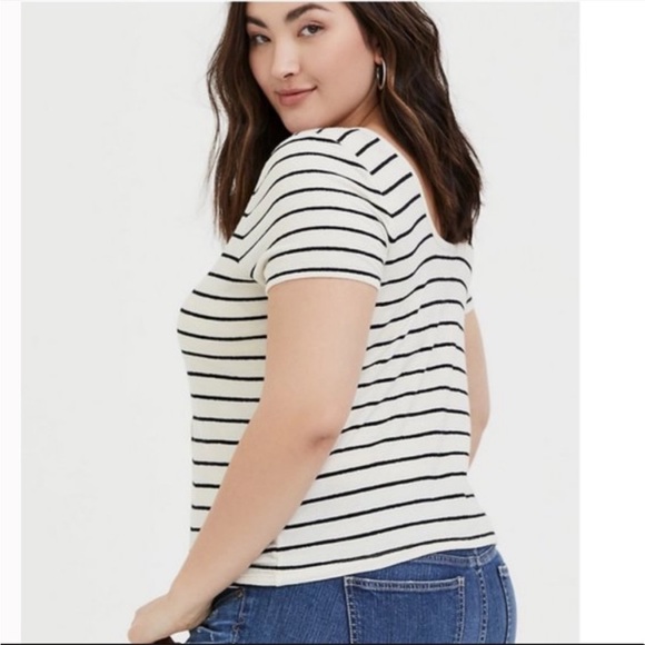 NWT Torrid Ivory & Black Stripe Rib Button Midi Tee Short Sleeve Preppy Size 2X - Picture 2 of 11